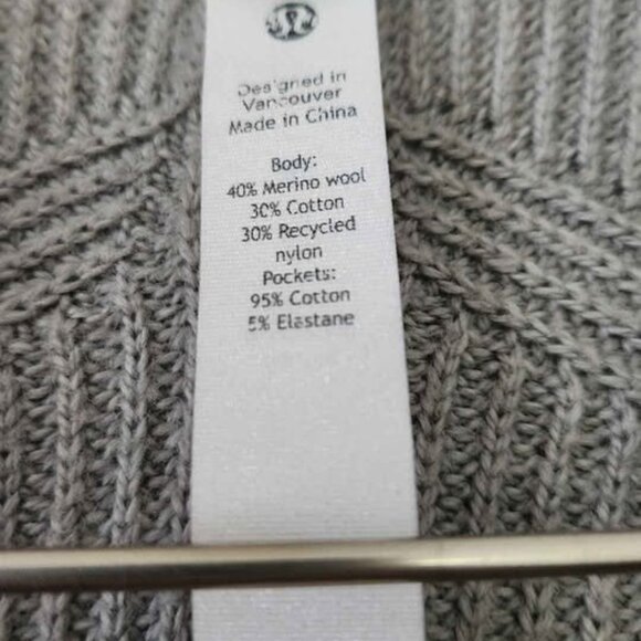 Lululemon Knit Cardigan Merino Wool Cotton Blend Gray Pockets Long Length - Picture 3 of 6
